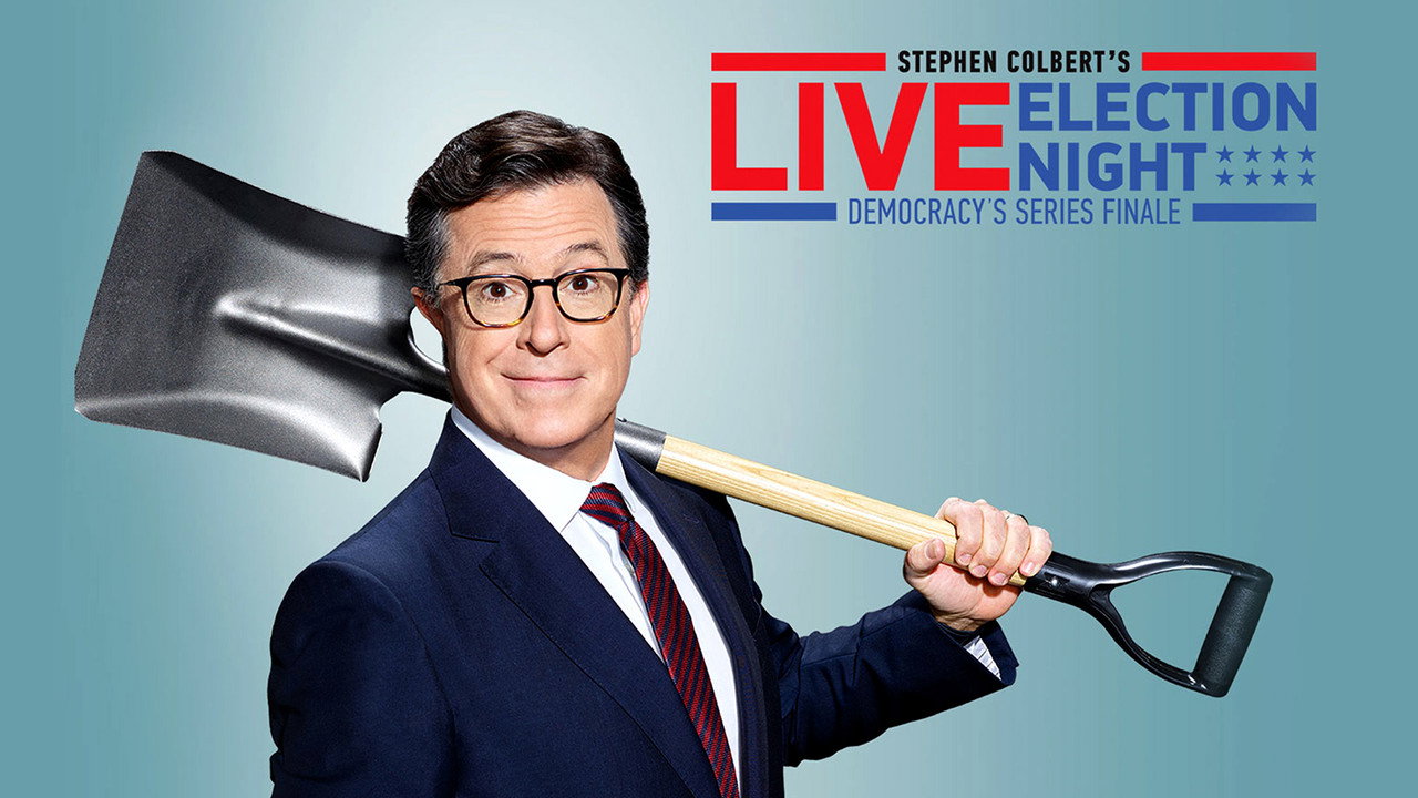 Stephen Colbert's Live Election Night Democracy's Series Finale backdrop