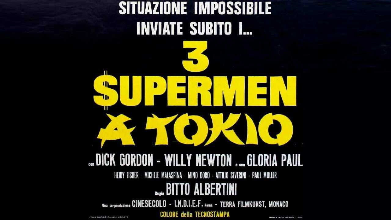 Three Supermen in Tokyo backdrop