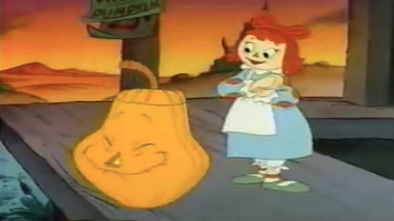 Raggedy Ann and Raggedy Andy in the Pumpkin Who Couldn't Smile backdrop