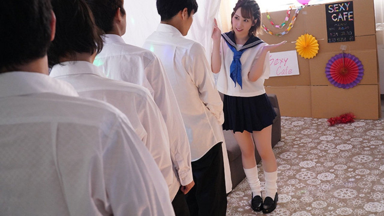 “What? Did You Have Such A Big Dick?” Backstage Refreshment Bar At School Festival! Extreme Service For Which A Line is Formed! Uniform Pink Salon. Wan Horikita backdrop