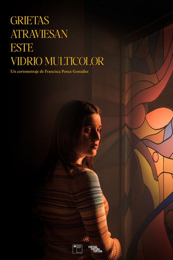 Cracks run through this multicolored glass movie poster